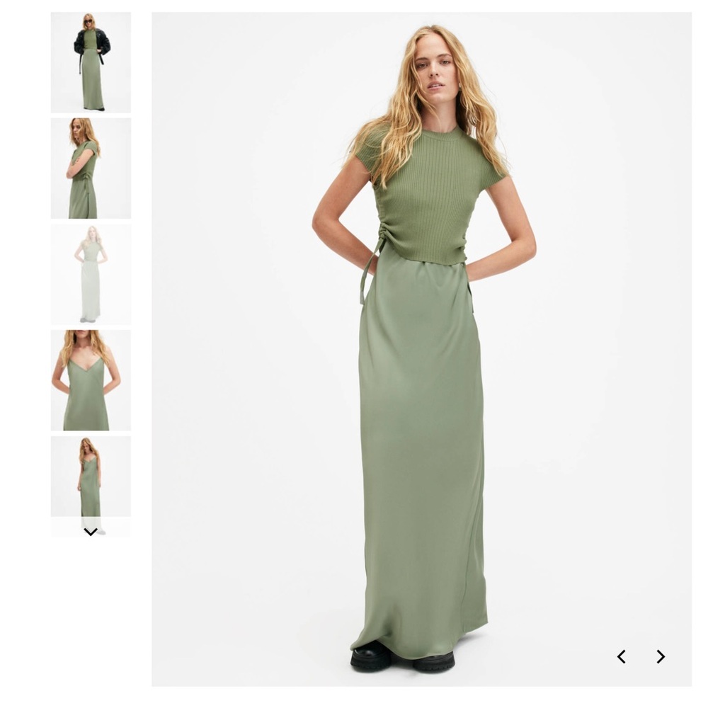 All saints Hayes slip dress and short sleeve sweater 2 in 1 olive size small NWT